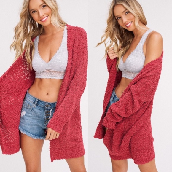 Cozy Popcorn Knit Rose Cardigan Sweater - Picture 2 of 6